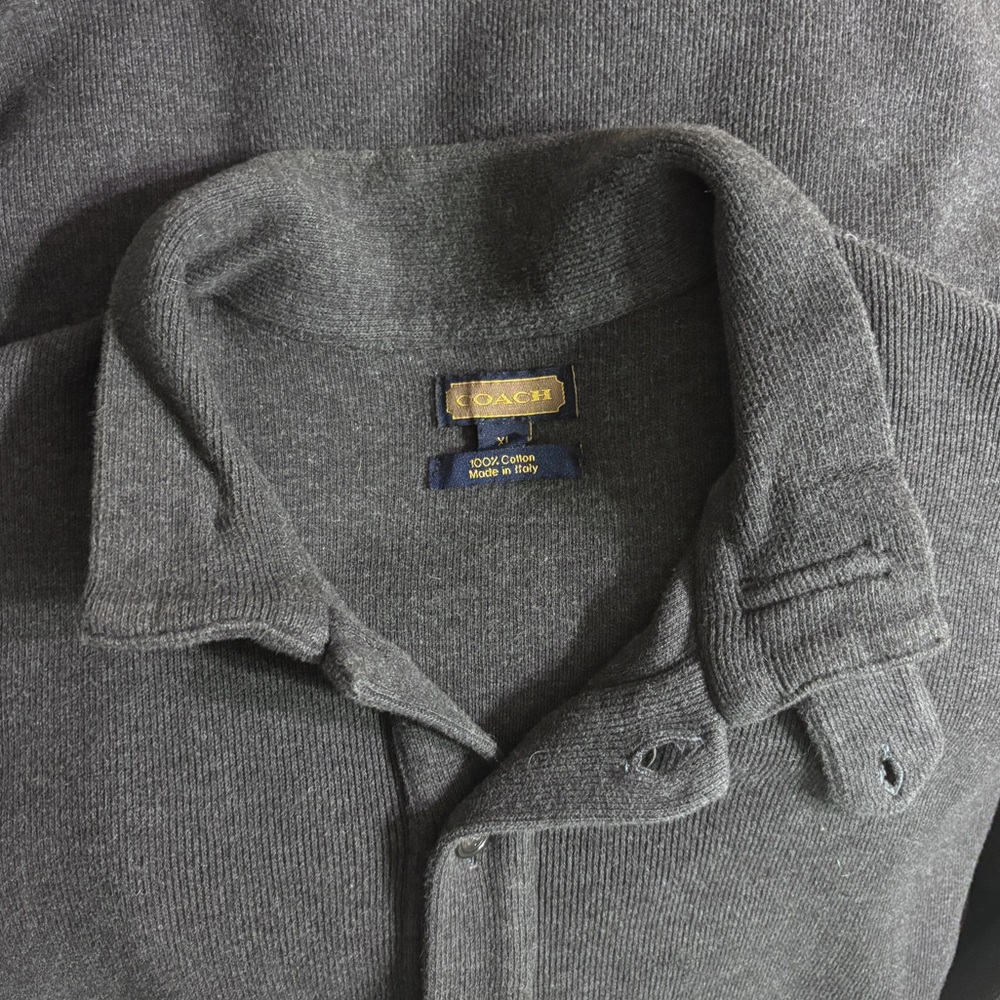 COACH Heavy Grey Ribbed Cotton Mock Neck Henley Pullover Sweater - Picture 9 of 9